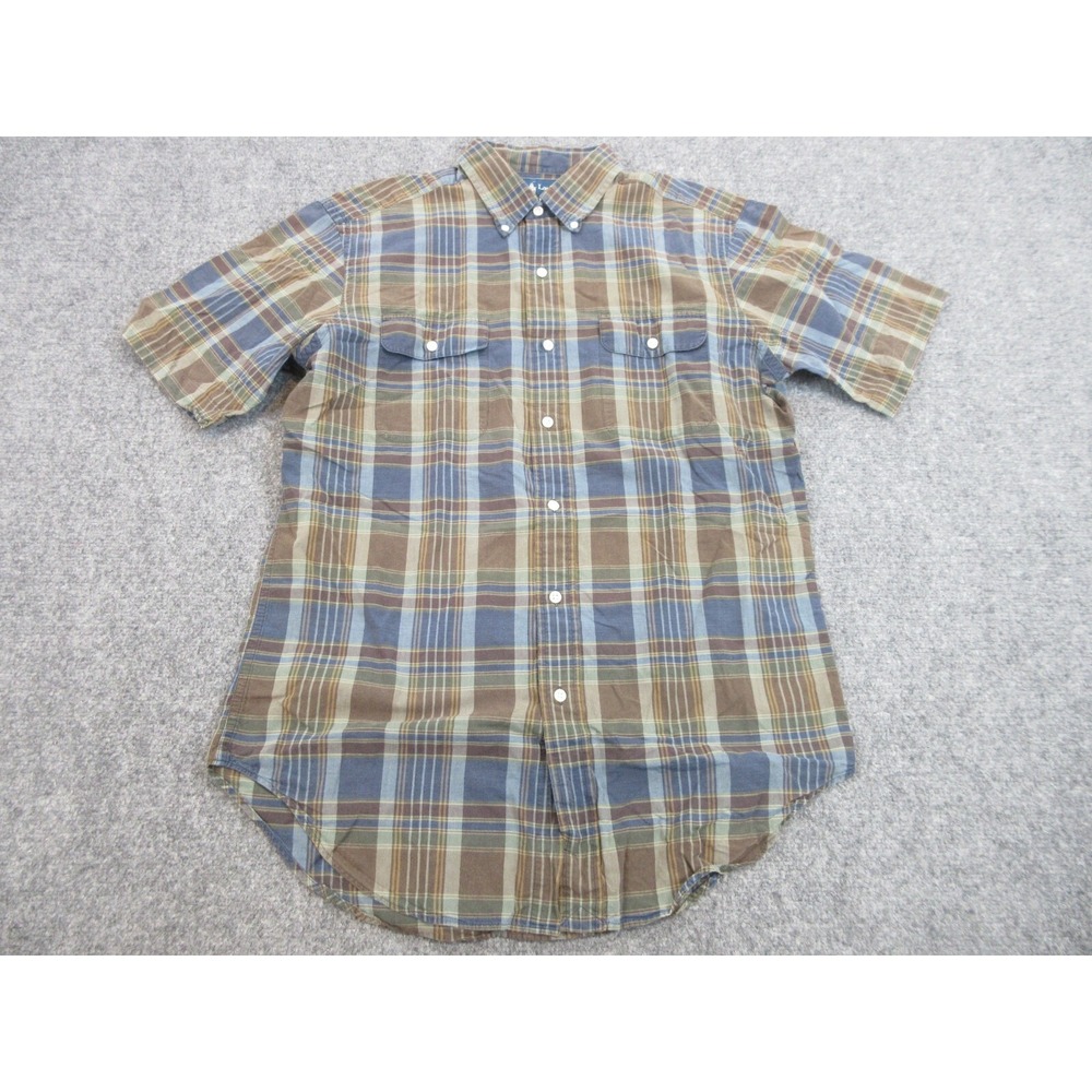 VTG Ralph Lauren Shirt Mens M Green Blue Plaid Cotton Short Sleeve Button Up